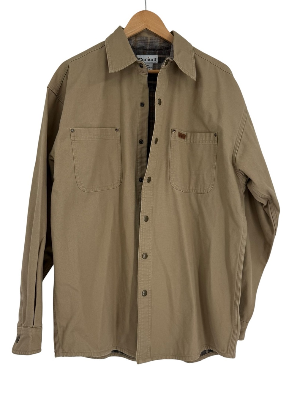 Y2K VTG Carhartt Shirt Jacket Size M Canvas Flannel Lined S96GKH Shacket Tan